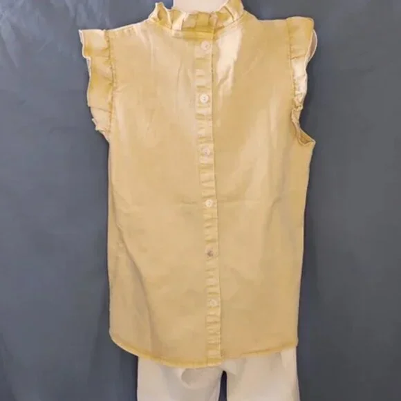 MAZIK Women's Vintage Latte Ruffle Sleeve Pleated Front Top(B3) - Picture 3 of 5